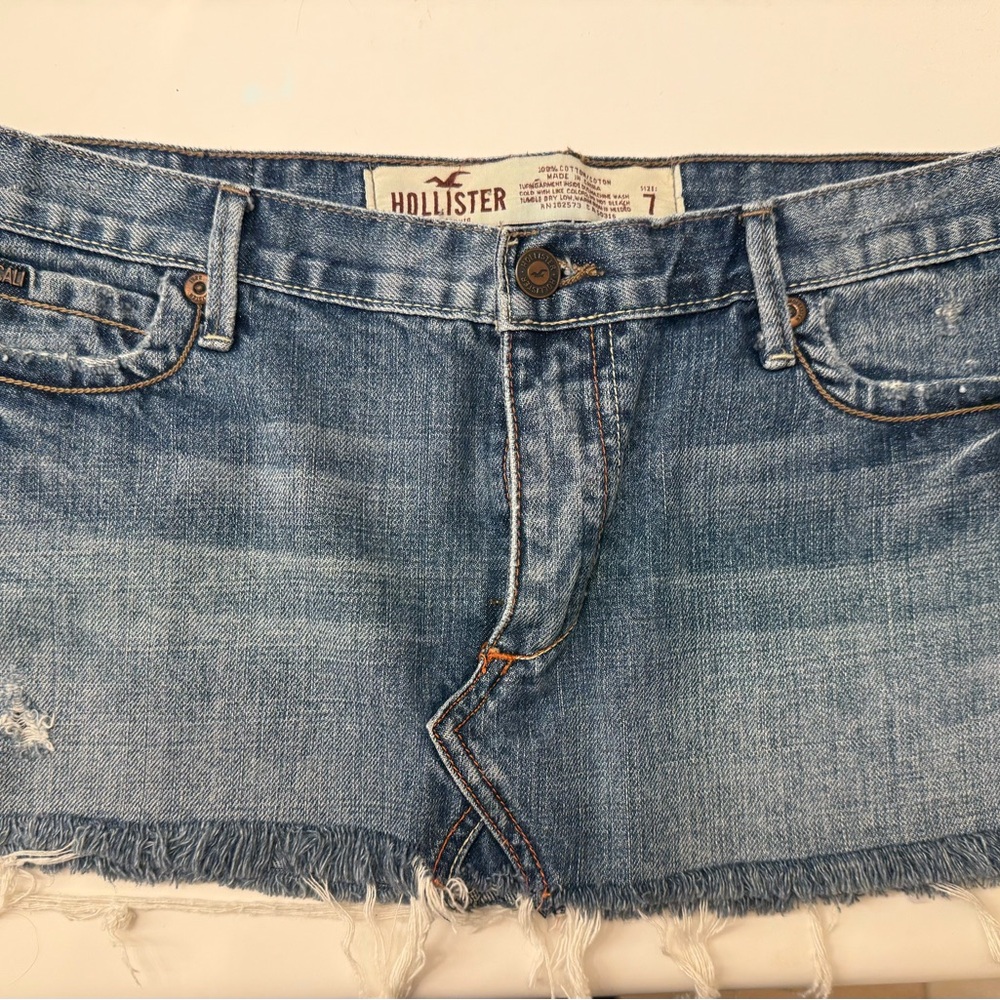 Hollister Blue Jean Skirt Distressed Raw Hem